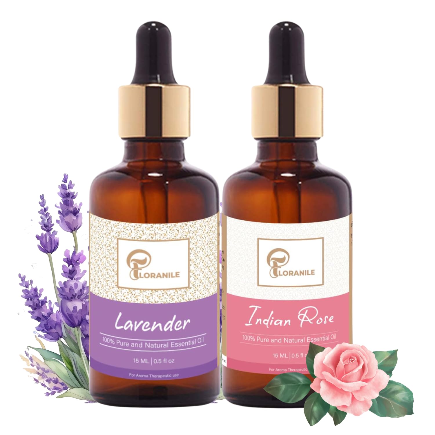 FLORANILE Lavender & Rose Essential Oil (15+15 ml) | Combo Pack of 2 | Essential Oil for Home Fragrance | Essential Oil for Hair Growth | Essential Oil for Skin | Aromatherapy | Diffuser | 15ml Each (B0CS6H19W1) Amazon Price History, Amazon Price Tracker