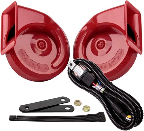 FARBIN Bocina universal de 12 V para automóvil, bocinas de vehículo ruidosas de doble tono con arnés de relé (bocina roja y arnés de cableado, 12 V) disponible en Yaxa Colombia
