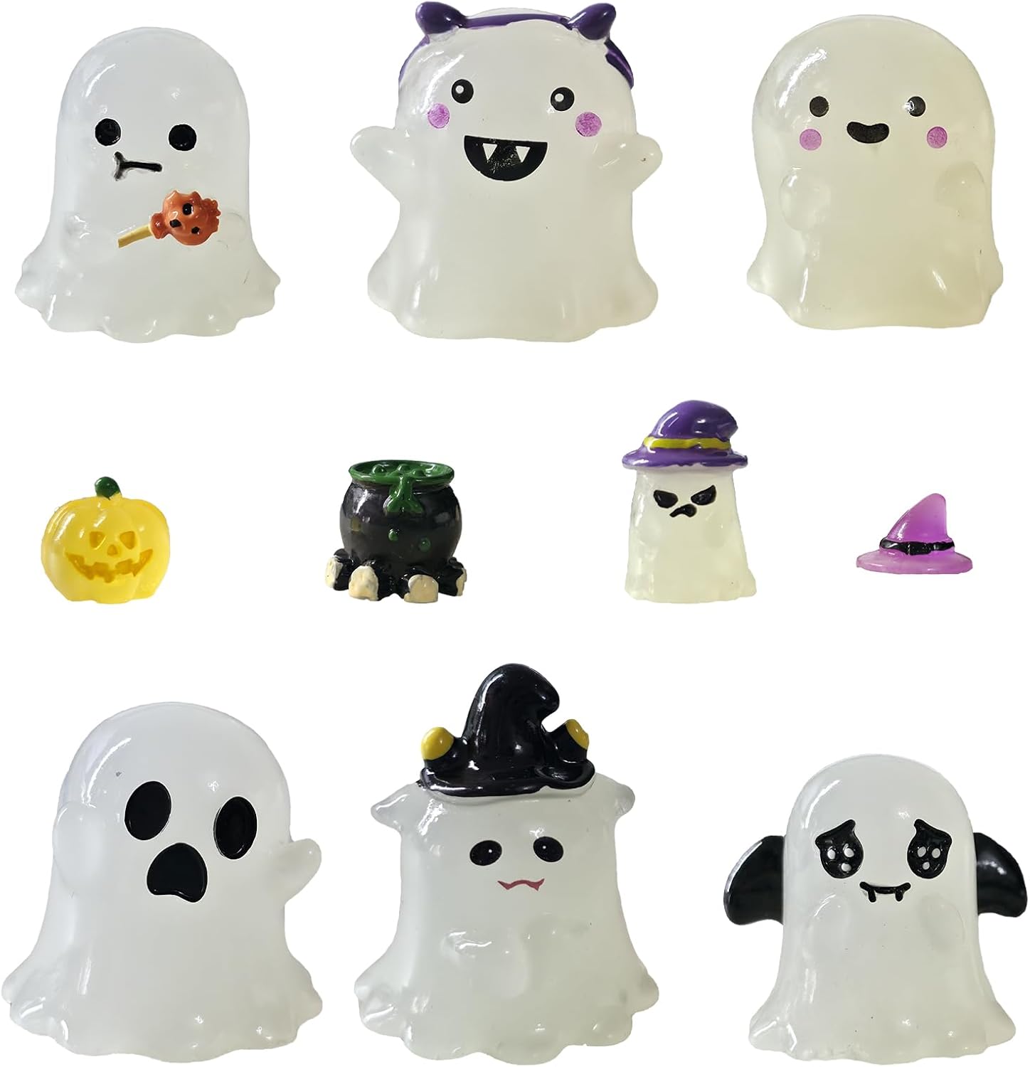 Y&ICrafts 6PCS Cute Luminous Halloween Ghost Dolls, Glow in the Dark Ghost Fish Tank Aquarium Decor, Mini Ornaments for Desktop, Micro Landscape Creative Decoration Accessories