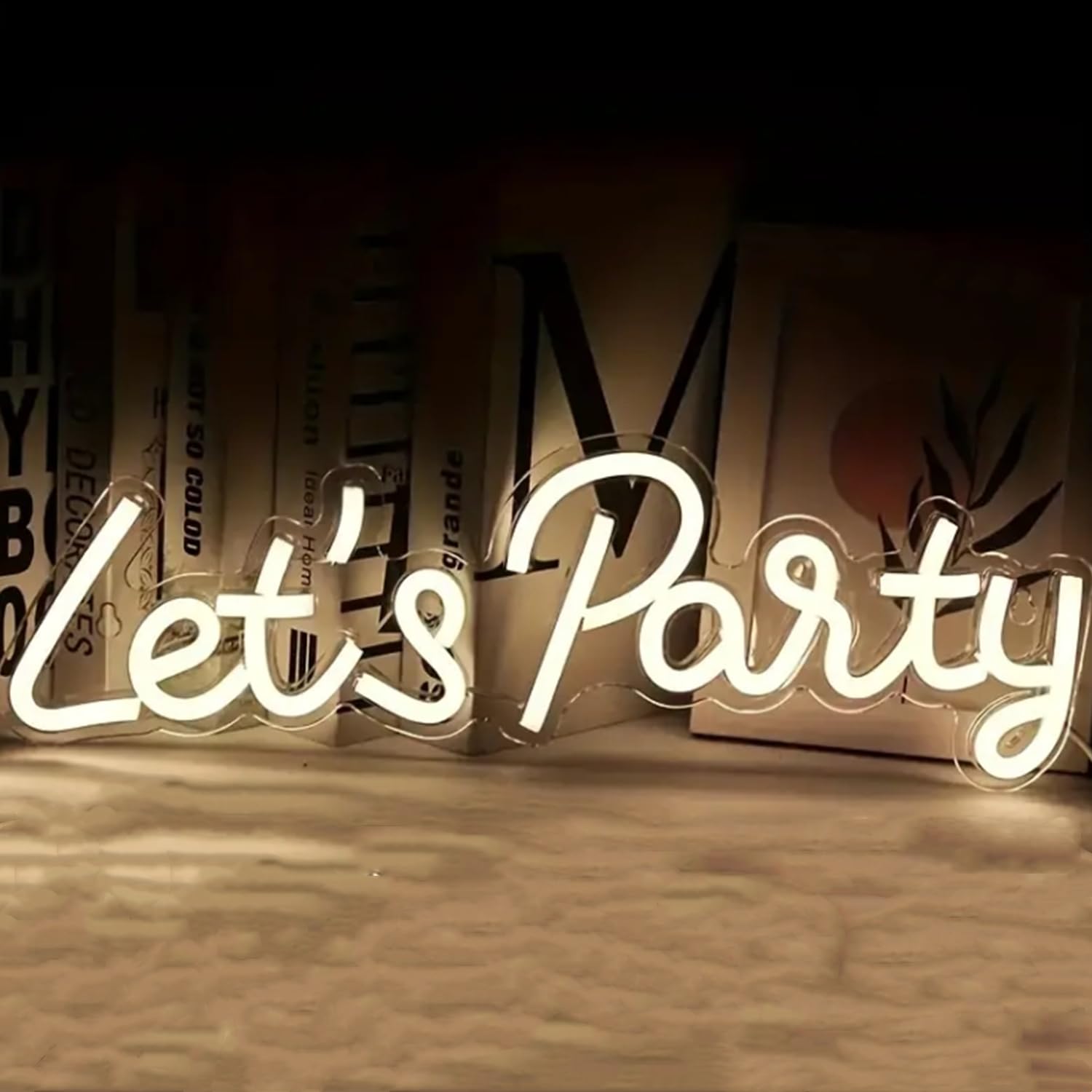 HFHungkeong LED Arylic Let's Party Neon Sign for Home Bar Hotel Wedding Graduation Party Balloon Decor,Reusable Neon Bar Cheers Light Art Wall Lamp Gift with a Dimmable Switch(Warm White 17x7In)
