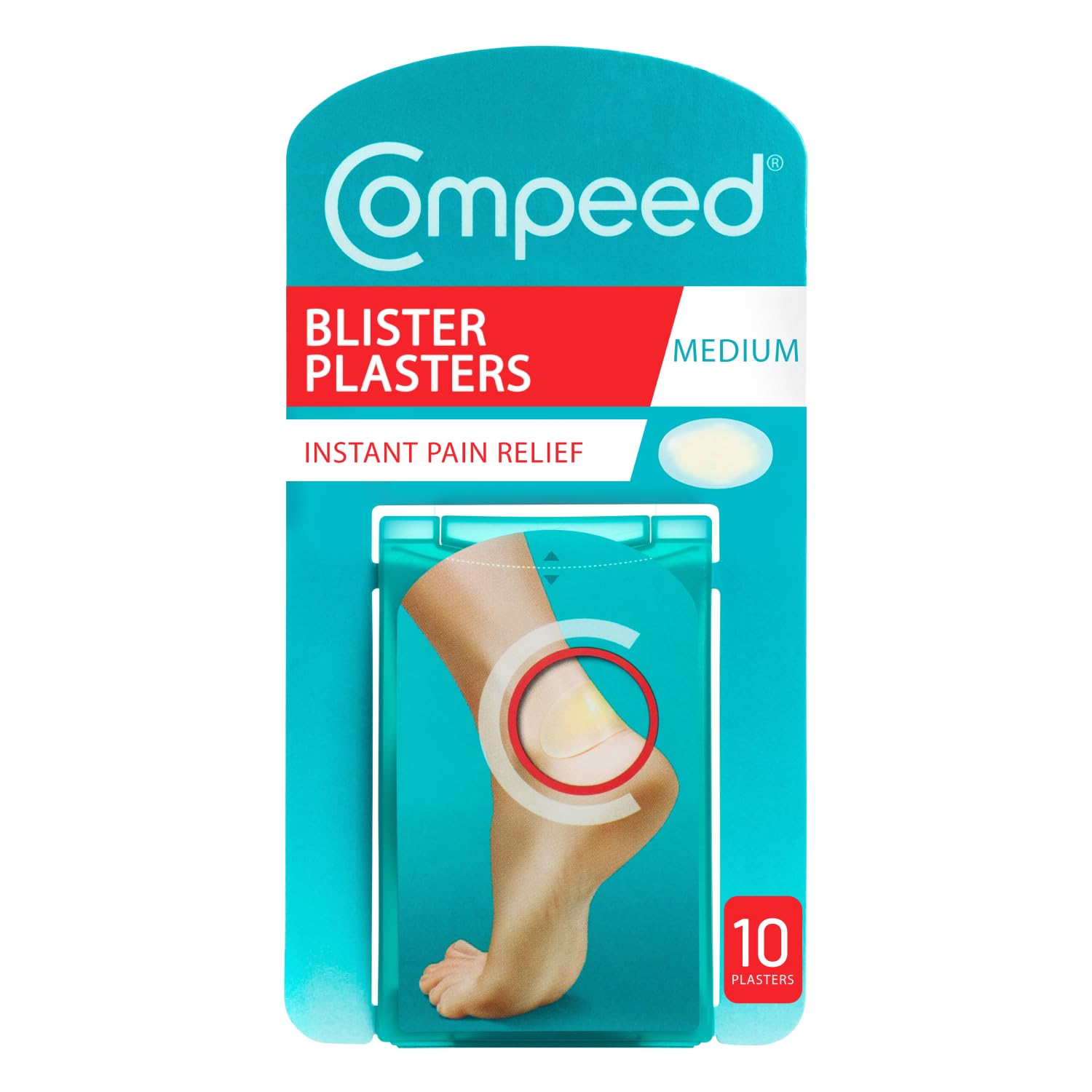 CompeedMedium Size Blister Plasters, Hydrocolloid Plasters, Foot Treatment, Heal fast, Dimensions: 4.2 cm x 6.8 cm, 10 Count (Pack of 1)
