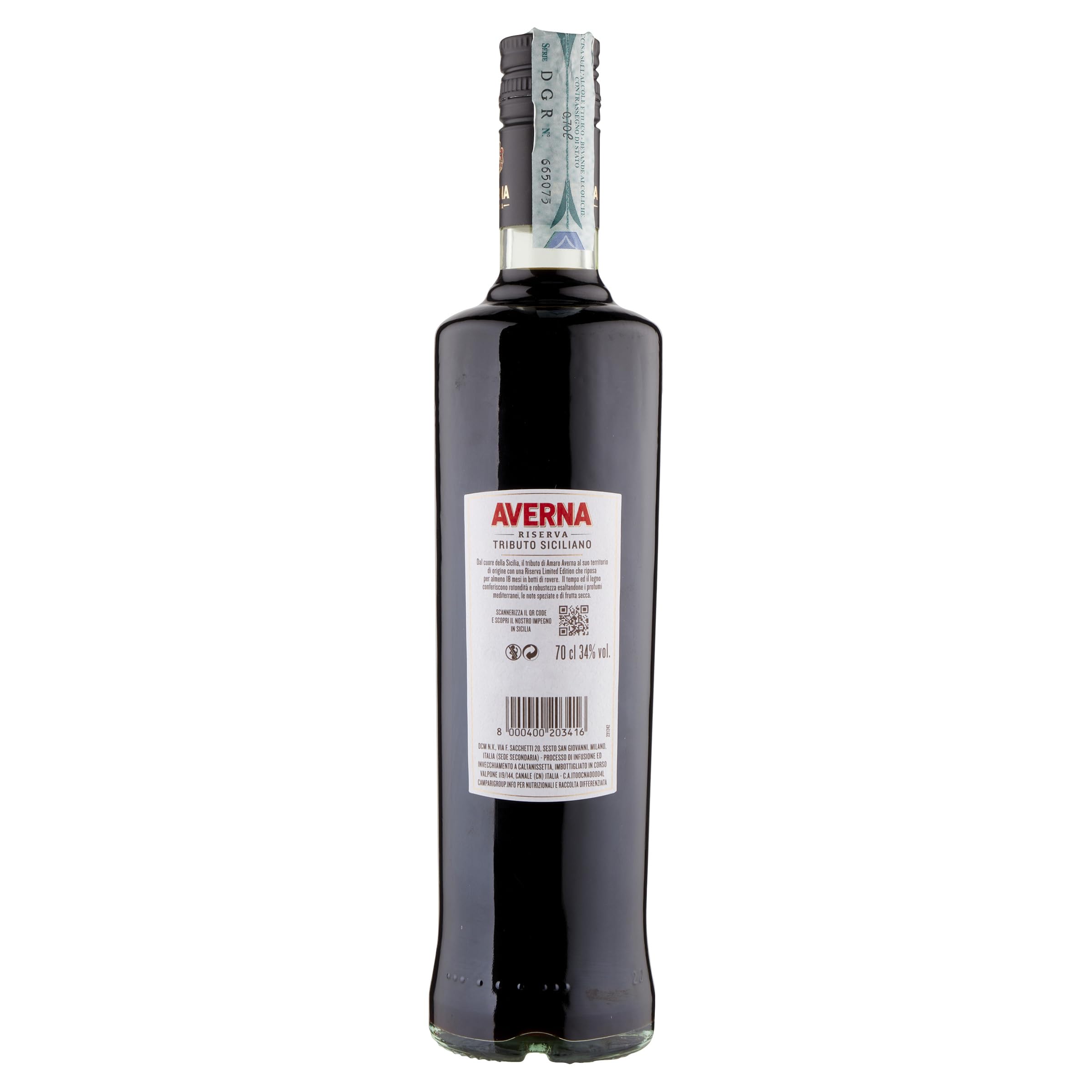 Averna Riserva Tributo Siciliano - Bottiglia Limited Edition, Amaro Italiano dal Sapore Agrumato Invecchiato almeno 18 Mesi, 34% Vol, Etichetta Casuale, Bottiglia in Vetro da 70 cl