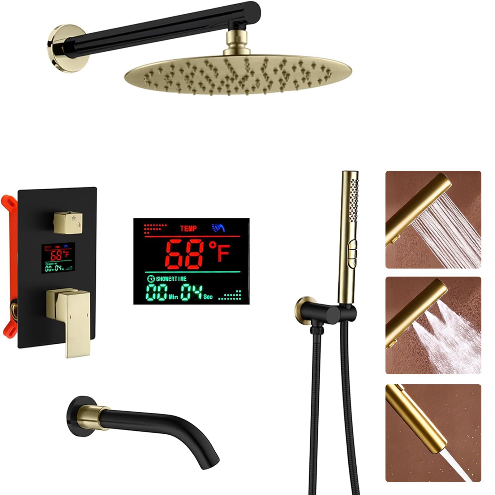 Ensemble de robinet de douche complet avec pommeau 25,4 cm et douchette