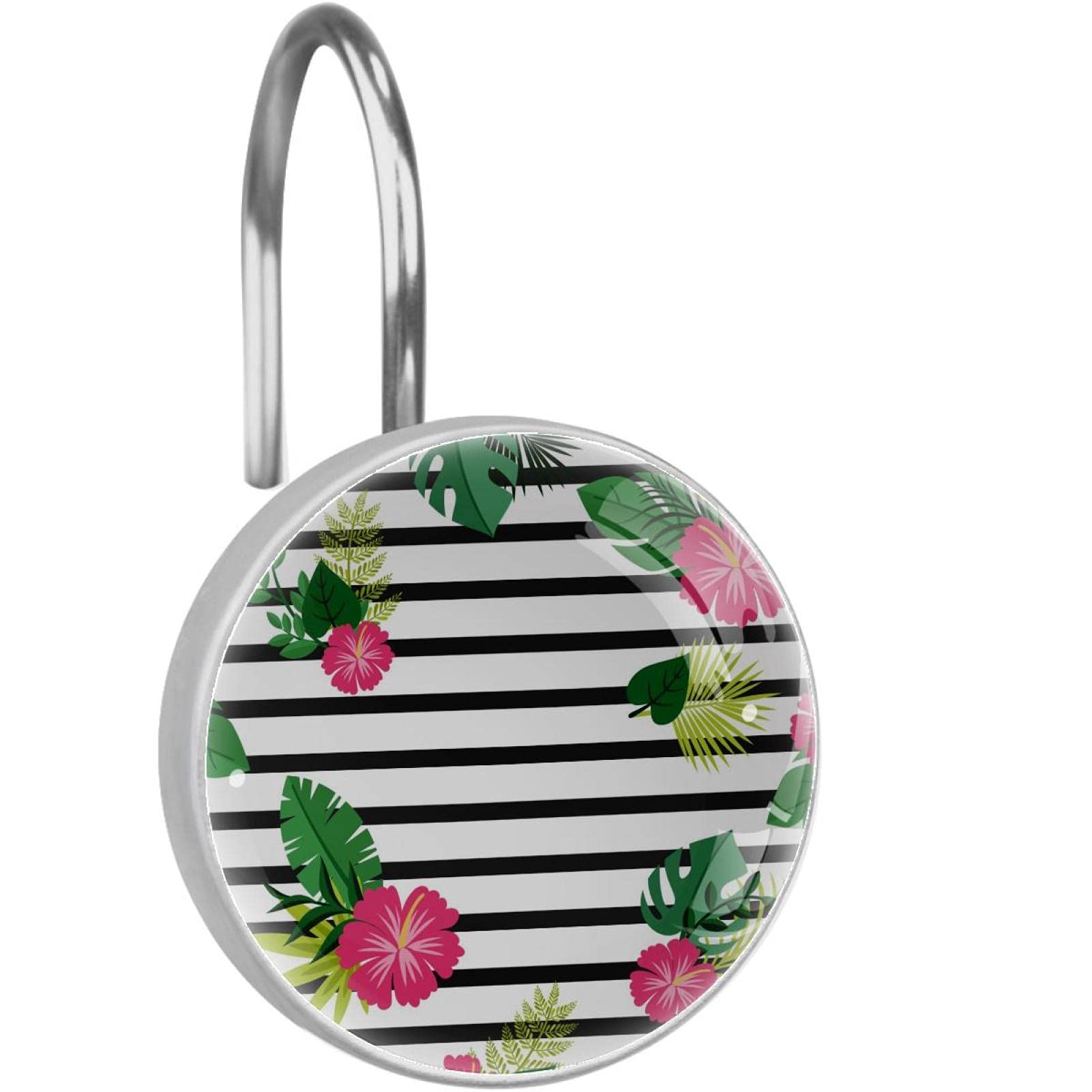 Crochets de rideau de douche double glissement floral noir x12