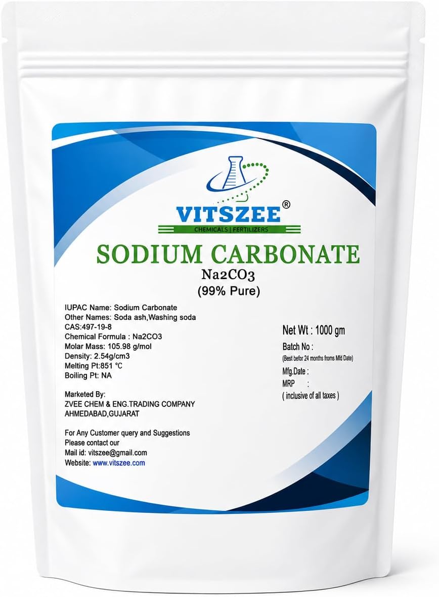 VITSZEE Sodium Carbonate 1kg (Na2CO3) 99% Pure soda ash | Washing Soda Powder for Cleaning, Laundry, Floor, Bathroom & Industrial, Multipurpose Use