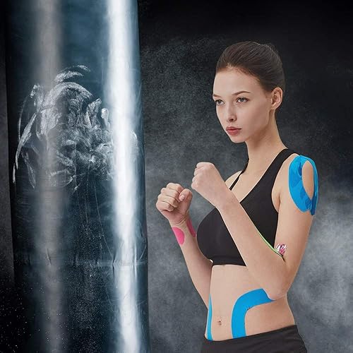 Miniatura 7 de AUPCON Cinta de kinesiología elástica terapéutica atlética, hipoalergénica, transpirable, de algodón, cinta muscular, terapia, apoyo para la