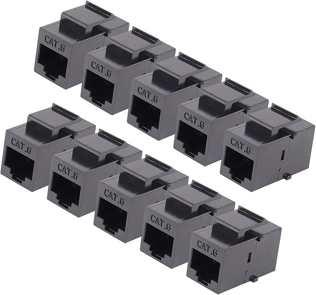 RJ45 Keystone Jack - 10Pack iGreely Cat6 Cat5e Cat5 Compatible 8P8C Ethernet Network Jack Insert Snap In Adapter Connector Port Inline Coupler For Wall Plate Outlet Panel (Black)