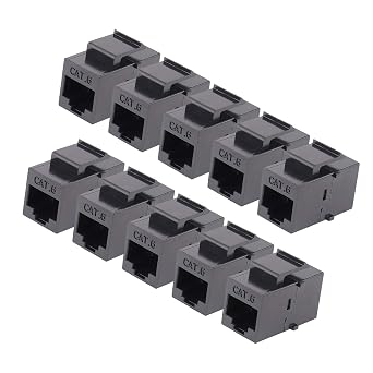 iGreely RJ45 Keystone Coupler - 10Pack Cat6 Cat5e Cat5 Compatible 8P8C Ethernet Network Jack Insert Snap in Adapter Connector Port Inline Coupler for Wall Plate Outlet Panel - Black