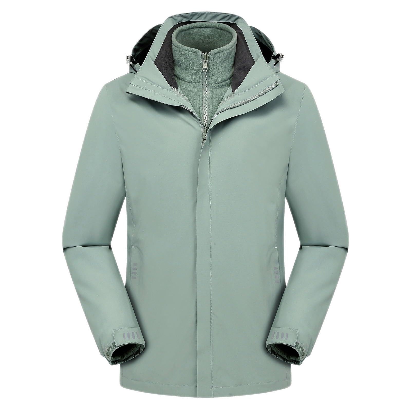 Veste imperméable 3 en 1 pour femme et homme - Coupe-vent - Veste de pluie en polaire avec capuche légère et coupe-vent - Manteaux d'hiver pour femme, vert menthe, 3XL