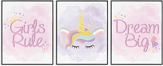 'Girls Rule Dream Big Star Crown Unicorn'| 3피스 프레임 지클레이 아트 세트 3