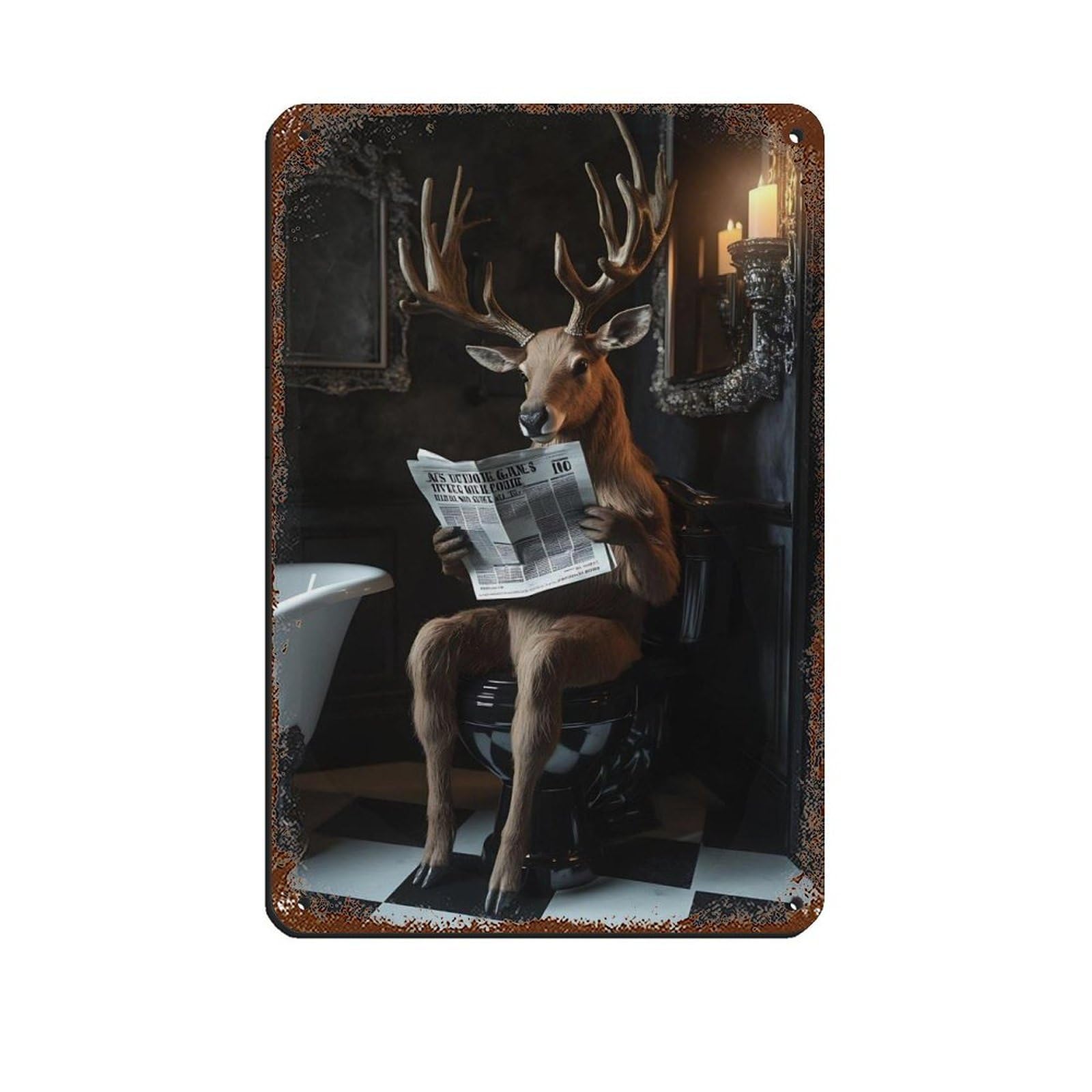 Lxwnze 20L X 30W Cm Unique Deer Reading Newspaper Retro Poster Metal Tin Sign Chic Art Retro Iron Painting Bar People Cave Cafe Family Garage Poster Wall Decoration 8X12inch(20X30cm)