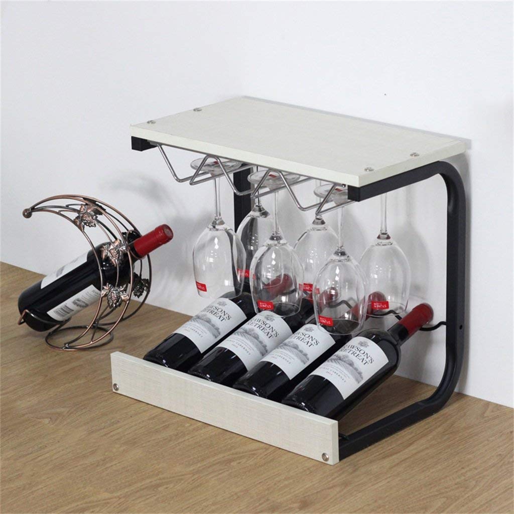 Range-bouteille en bois et porte-verres suspendu pour rangement de table