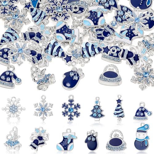 Landical 48 Pcs Blue Christmas Charms Pendants for Jewelry Making