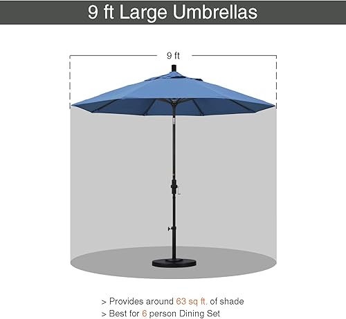 Miniatura 8 de California Umbrella Paraguas redondo de aluminio de 9 pies, manivela elevadora, botón de inclinación, poste negro, olefina azul escarcha