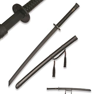 39" Plastic Martial Arts Polypropylene Training Katana Practice Sword, Black Chinese Tang Dynasty Style Dragon Pattern Decorated Sword with Scabbard and Tassel