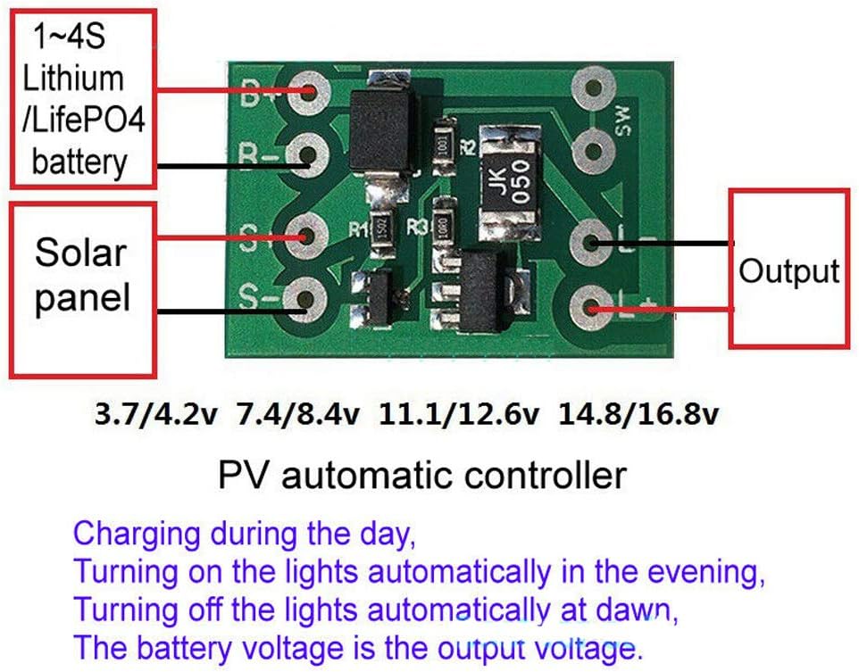 Wiring diagram for Acxico Solar Charge Controller Board