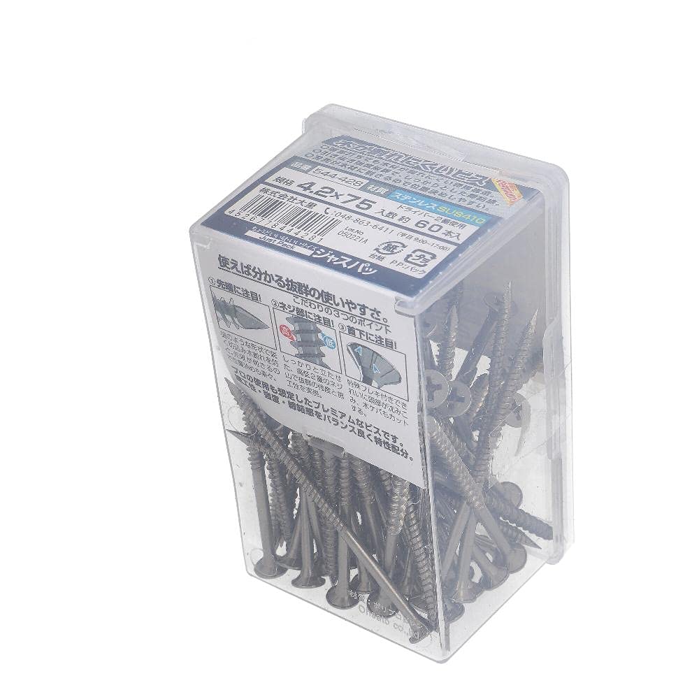 Ori 544-428 Stainless Steel Wood Screws, PR 0.1 x 3.0 inches (4.2 x 75 mm), 60 Pieces