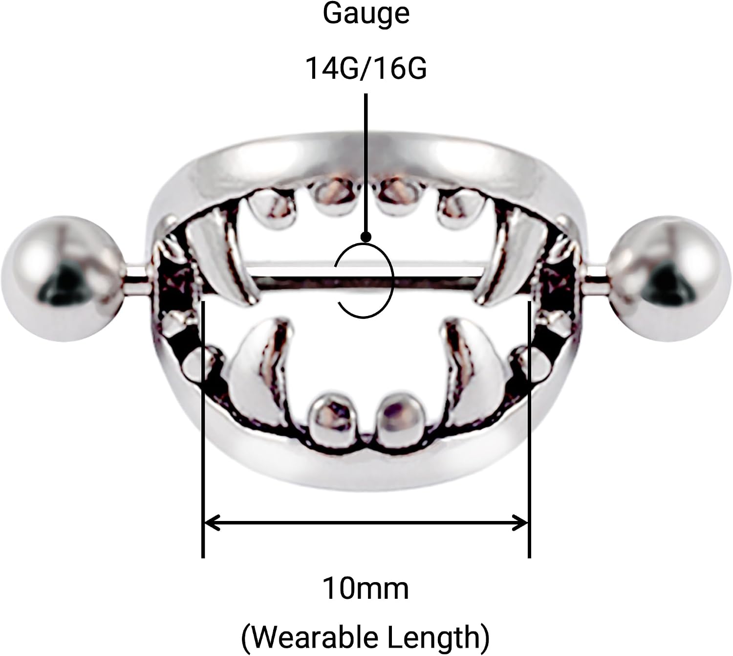 14G 16G Spooky Nipple Piercing Jewelry for Halloween, Vampire Skull Nipple Rings Surgical Steel for Men and Women, Nipple Shields Barbell Rings