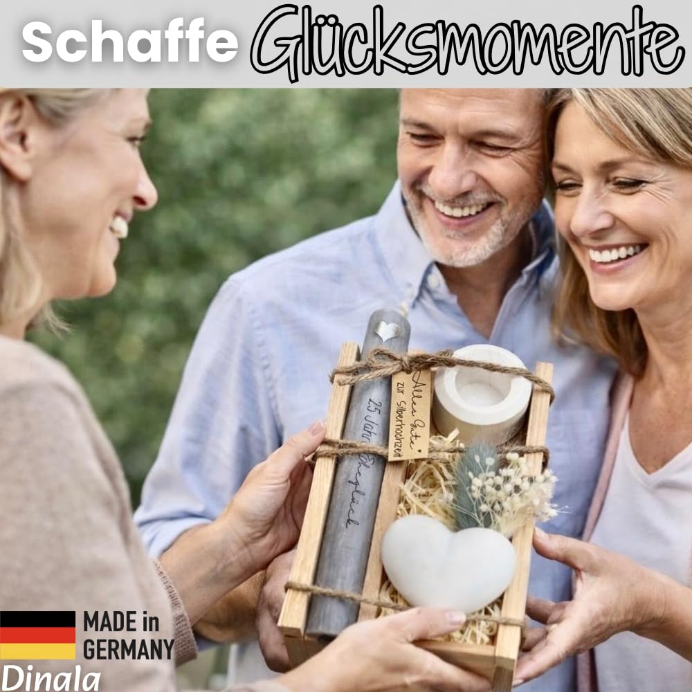 Silberhochzeit Geschenk - 25 Jahre Eheglück - Geldgeschenk - liebevolle Silberhochzeit Geschenkideen - Silberne Hochzeit - Trockenblumen - Holzbox mit Kerze