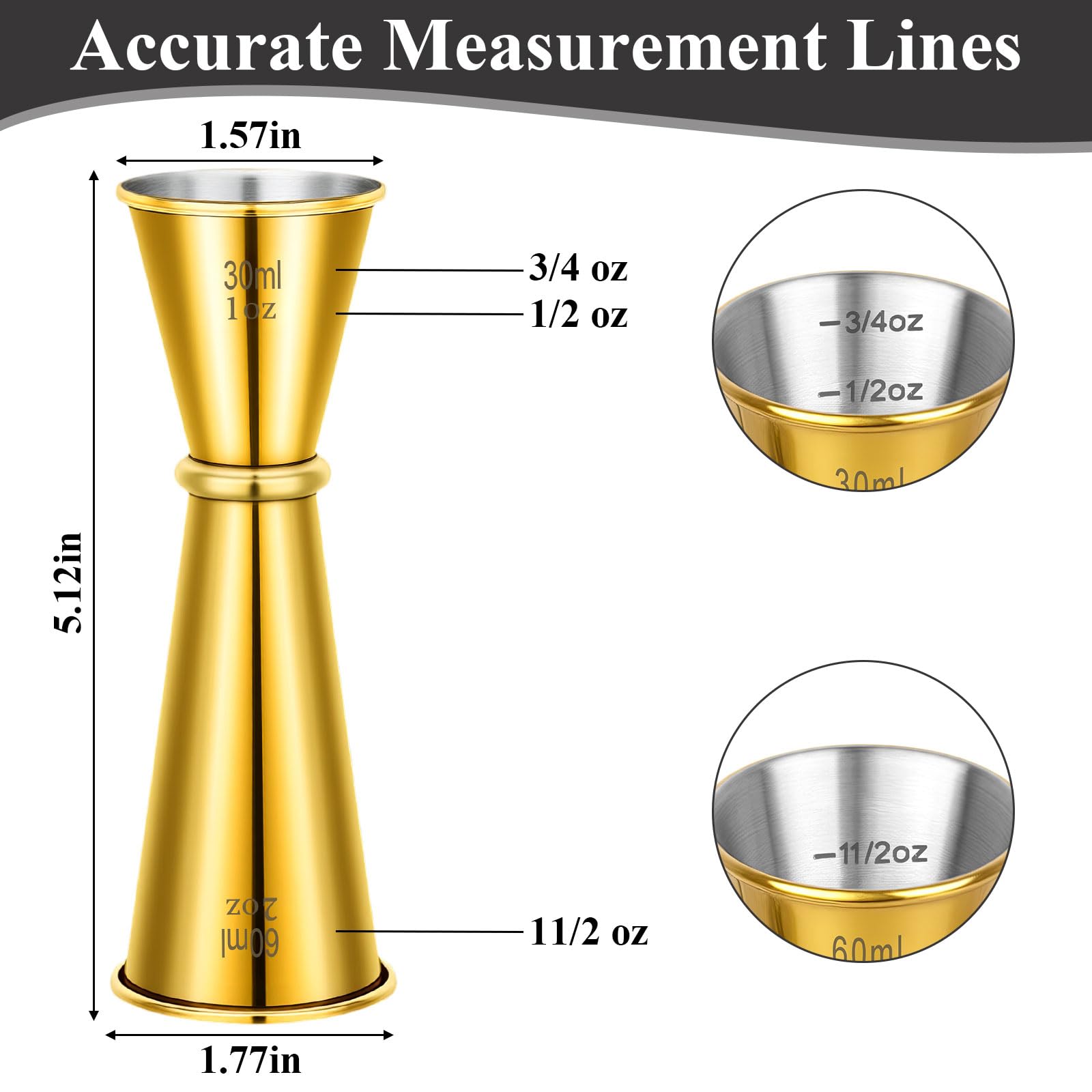 2 Pack Jigger for Bartending, 2 OZ 1 OZ Double Shot Cocktail Measure Jiggers, Stainless Steel Measuring Cup Bartending Supplies (): Gold & Silver