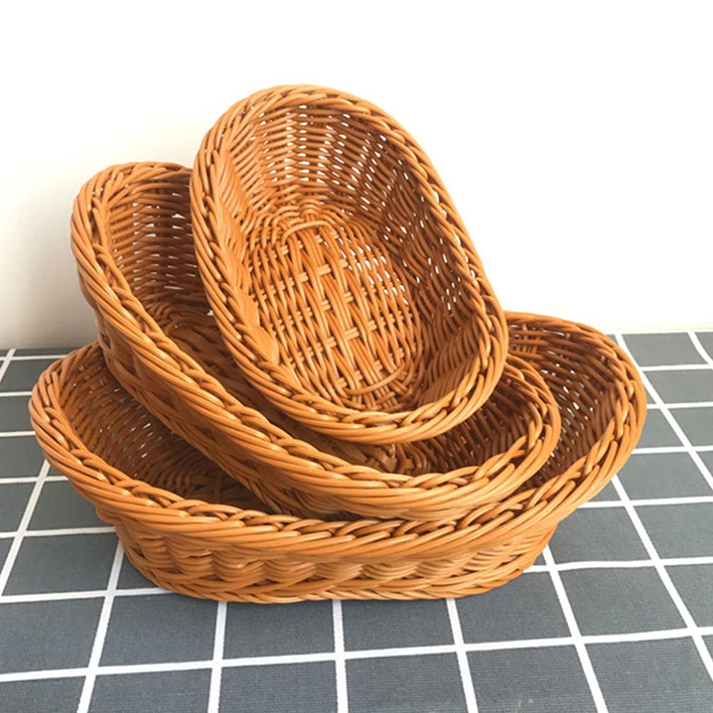 DOITOOL Woven Basket Bread Basket 2pcs Imitation Rattan Woven Bread Baskets Poly Wicker Fruit Baskets for Food Serving Display Vegetables Home Kitchen Restaurant Outdoor Brown M Bread Basket
