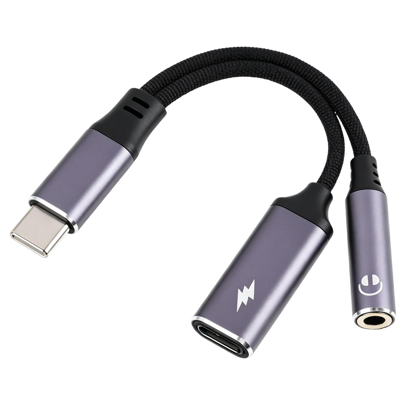 USB C auf 3,5mm Klinke Adapter, 2 in 1 USB C Adapter mit Laden 60W PD Schnellladung Audio Splitter Kopfhörer mit DAC Chip kompatibel mit Samsung Huawei Xiaomi Pixel iPhone 15 für Musik Anrufe