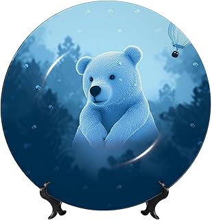 Blue Bear Bone China Decorative Plates 10in Personalized Ceramic Decorative Plate with Display Stand Ceramic Ornaments Art Porcelain Plate for Home Office Wall Hanging Decoration