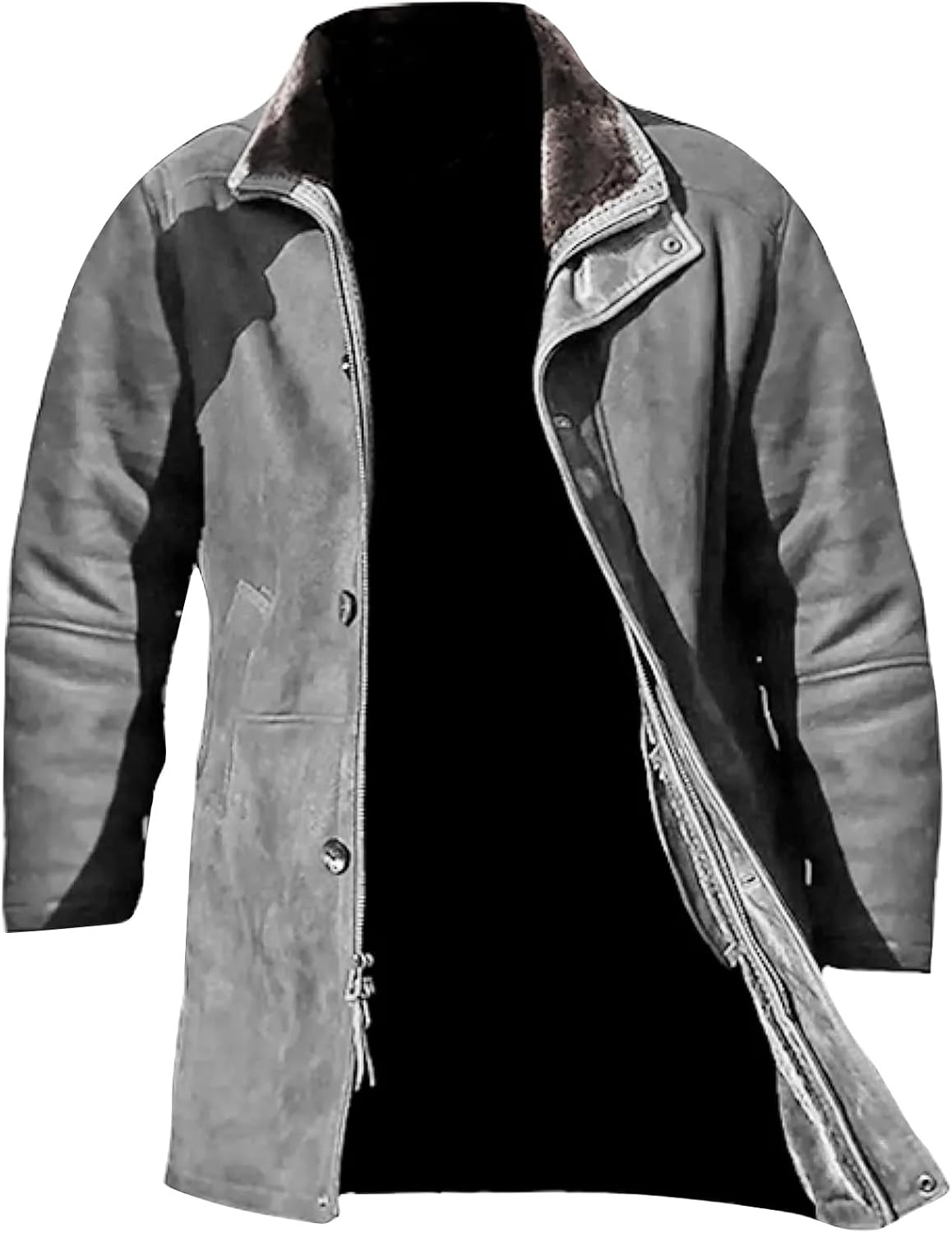 Mens Zip Up Jackets Lapel Casual Loose Overcoats Plain Fashion Tops Warm Snow Jacket