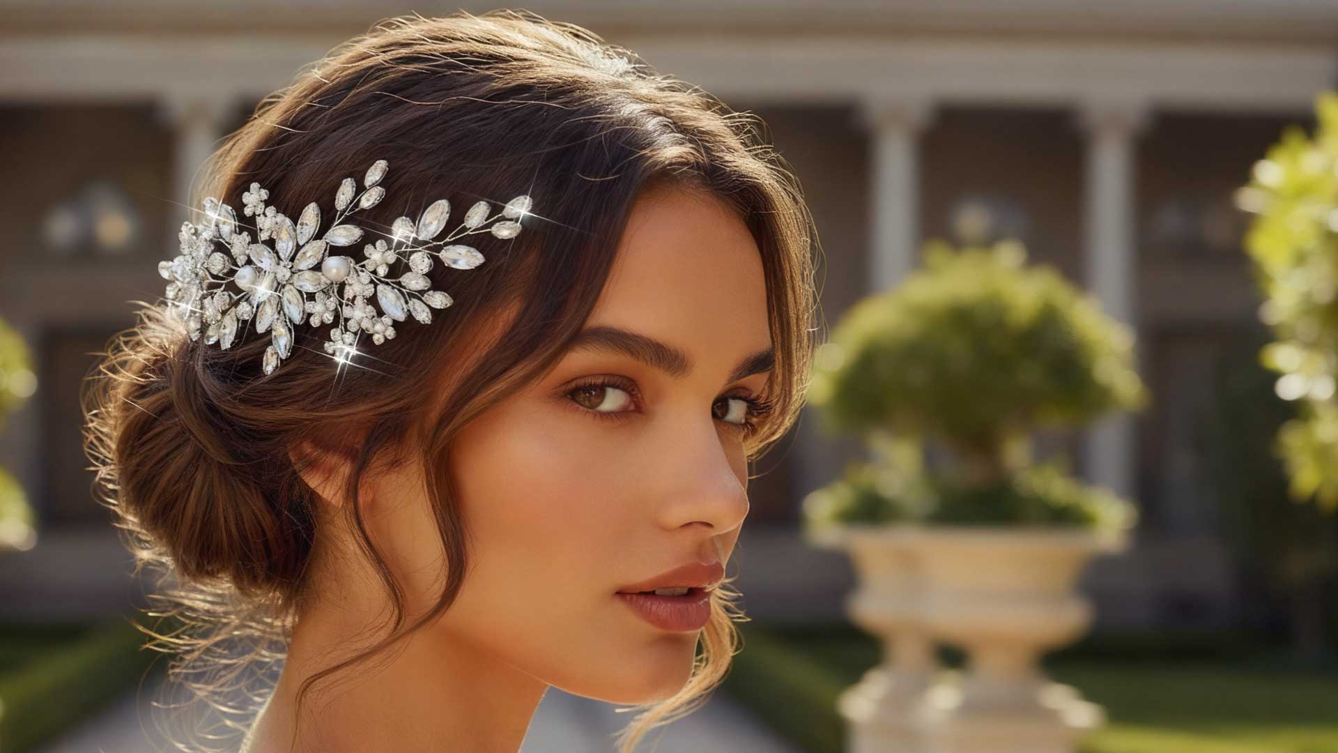 Gold Bridal Rhinestone Crystal Pearl Flower Wedding Tiara Hair Comb - Handmade 5261
