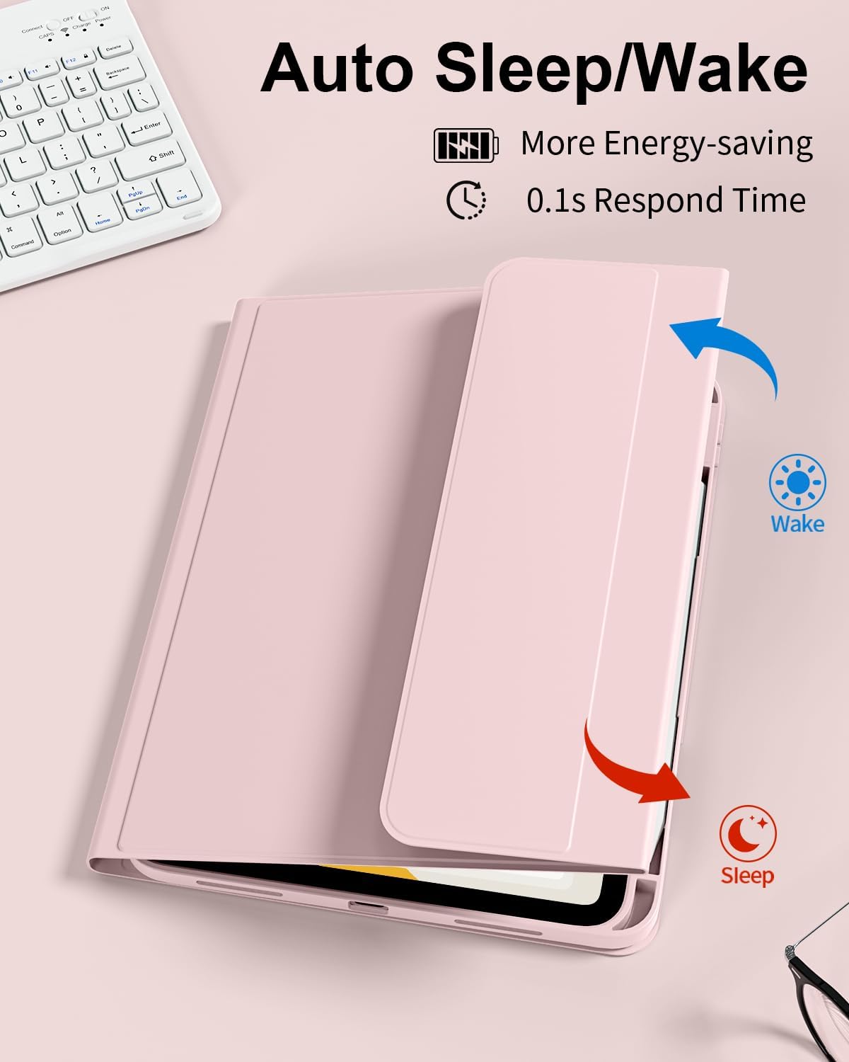 for iPad A16 11th 10th Generation Case with Keyboard - Wireless Detachable Folio Keyboard Cover with Pencil Holder for iPad 11/10.9 inch 2025/2022 (Pink)