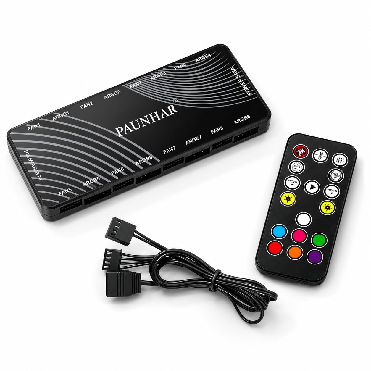 8-Port ARGB and PWM Fan Hub Controller with Remote Control, SATA Powered Magnetic Backplate Splitter, 5V 3-Pin ARGB Hub for PC Cooling Fans