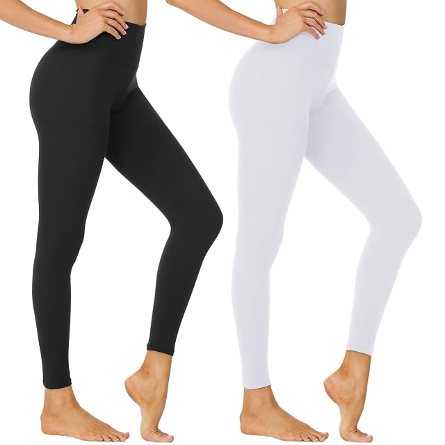 NexiEpoch High Waisted Leggings for Women - Black Tummy Control Compression Soft Yoga Pants for Workout Reg Plus