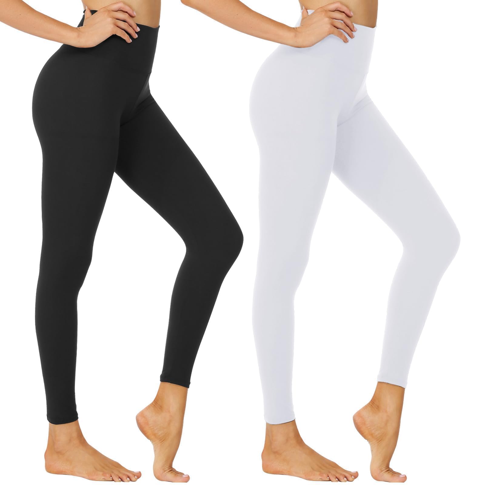 NexiEpoch High Waisted Leggings for Women - Black Tummy Control Compression Soft Yoga Pants for Workout Reg Plus