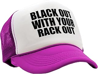 The Goozler - Black Out with Your Rack Out Funny Sexy - Vintage Retro Style Trucker Cap Hat