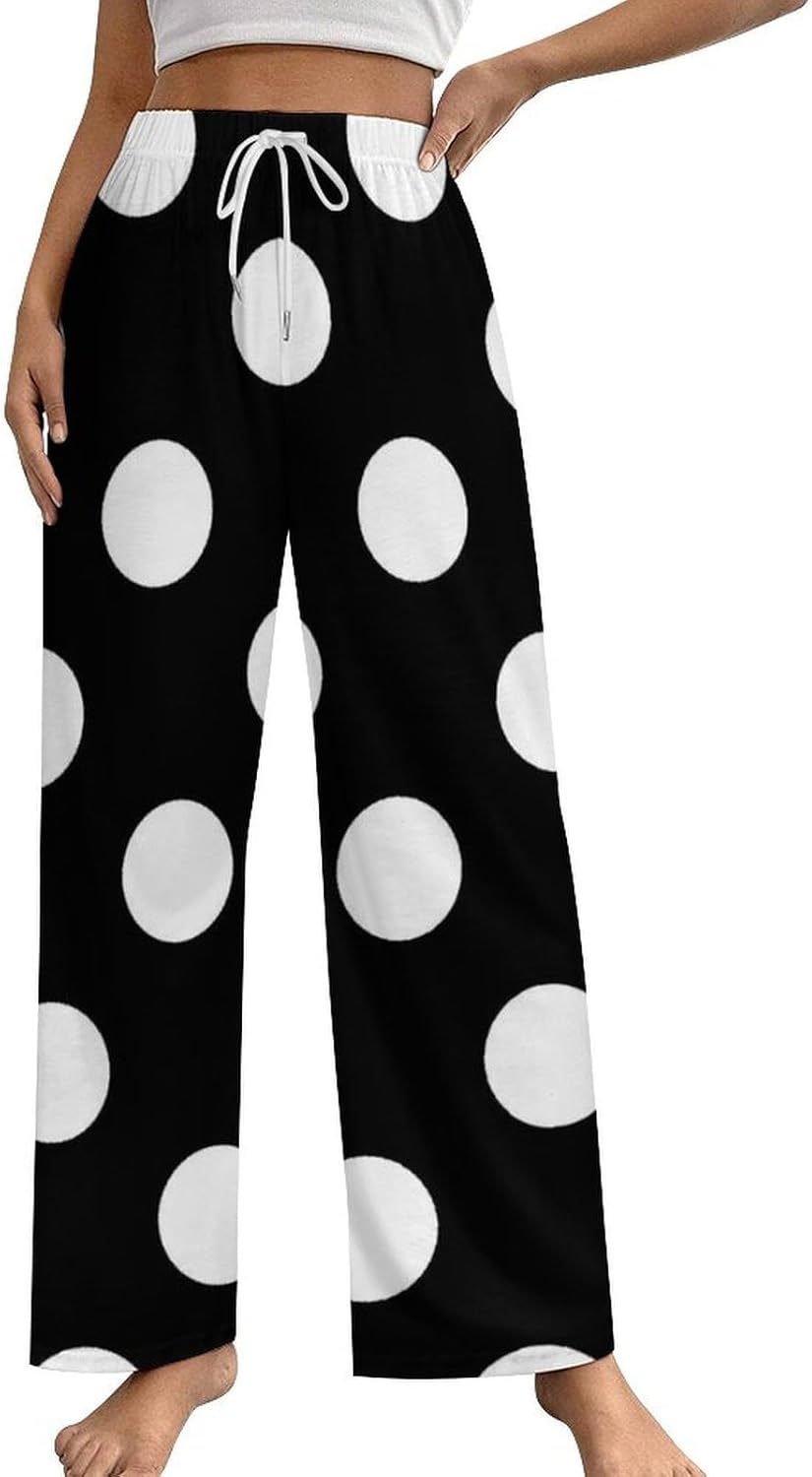 Big Polka Dot Pattern Women Pajama Pants Lounge Sleep Bottoms with Pockets Sleepwear