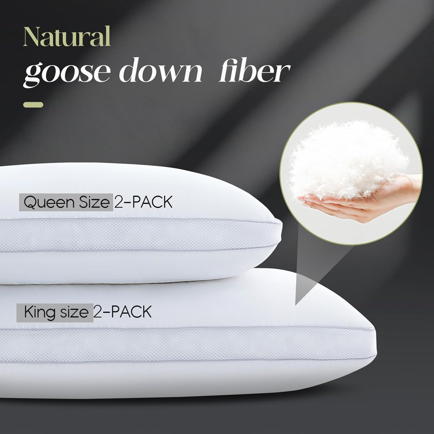 Goose Down Bed Pillows Queen Size Set of 2 (White), Hotel Collection Pillows for Sleeping, Gusseted Pillow for Side, Back, or Stomach Sleepers, 20" x 30" - Image 2