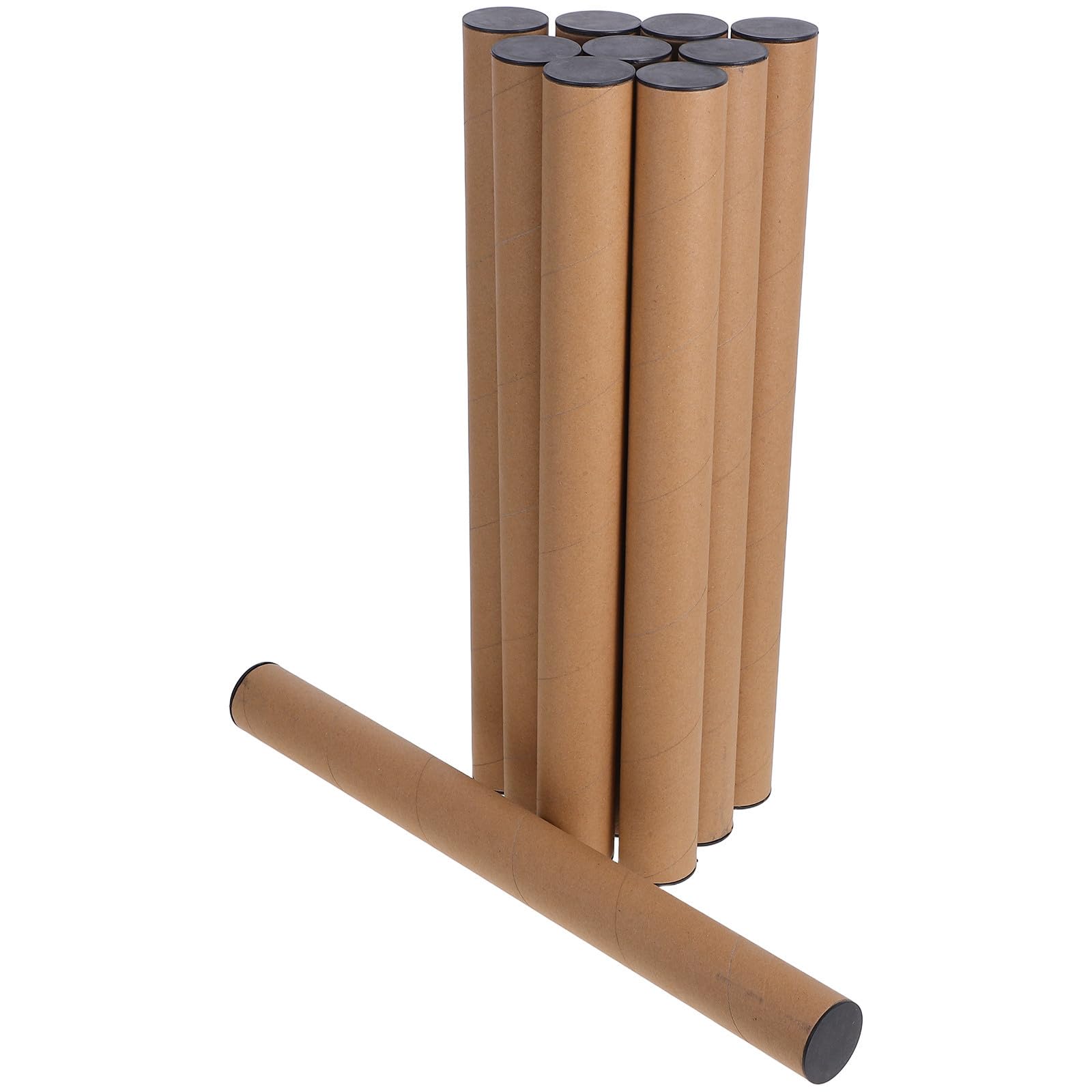 Tubos de Cartón para Embalaje de Documentos y Pósteres 40X4 CM, 10 Unidades Tapa Negra, Tubos de Papel Kraft para Envíos y Almacenamiento Seguro