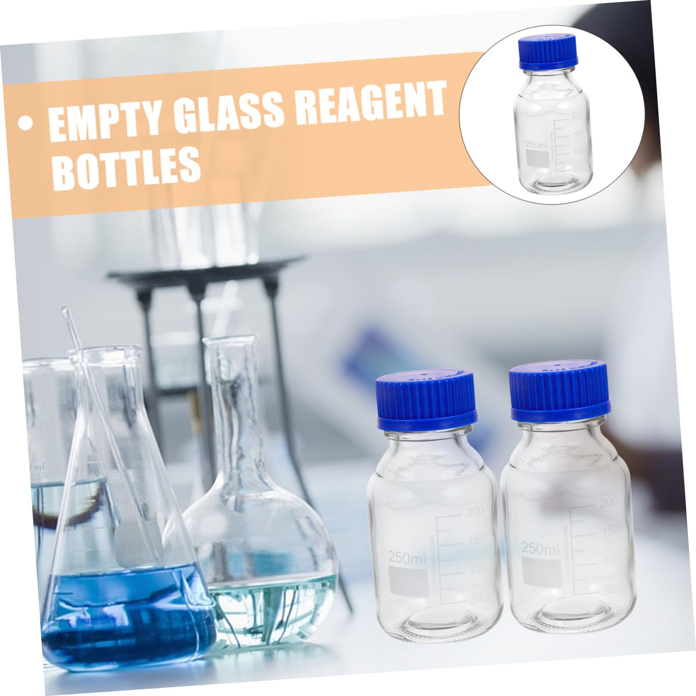 ERINGOGO Set da 4 Bottiglie di Vetro Vuote per Reagenti con Tappo a Vite Blu, Capacità 250ml, Resistenti a Cadute e Usura, per Laboratori e Applicazioni Didattiche