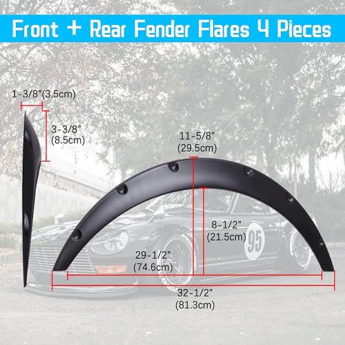 Miniatura 2 de DREAMIZER Guardabarros universales de 31.5 in para automóviles, kit de cuerpo ancho de 1.378 in, flexible, negro, protector de arco de rueda