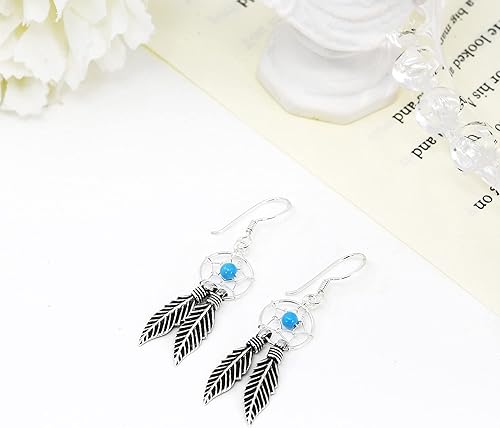 Miniatura 2 de AeraVida 925 Sterling Silver Dreamcatcher Dangle Earrings Handmade Boho Jewelry Tribal-Inspired Silver Drop Earrings with Polished Stone Accents