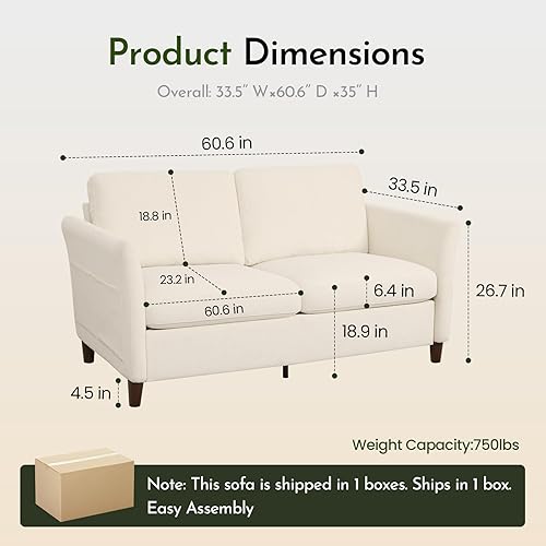 Vista 2 de Sofá biplaza de pana de 60.6 pulgadas, sofás modernos y cómodos con bolsillo lateral, sofá de 2 plazas para sala de estar, dormitorio y espacios