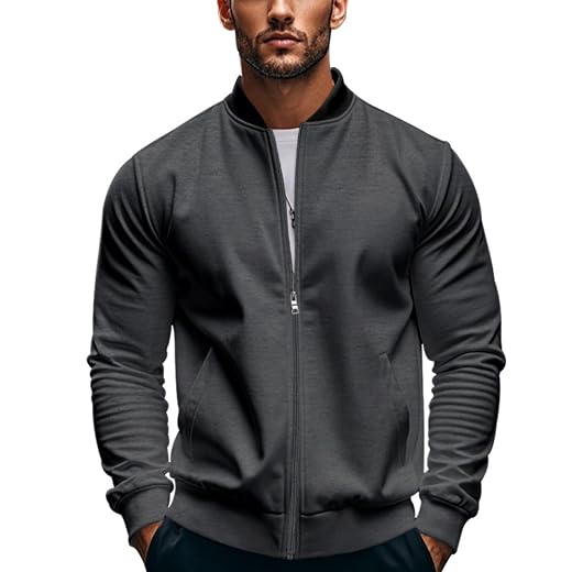 Jaqueta bomber masculina com zíper completo, gola de emenda, roupa casual clássica leve para uso diário na primavera e outono