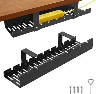 Under Desk Cable Management Tray Easy Install Metal Desk Cord Organizer Drill Mounted Wire Organizer Tray with Screw for Home Office