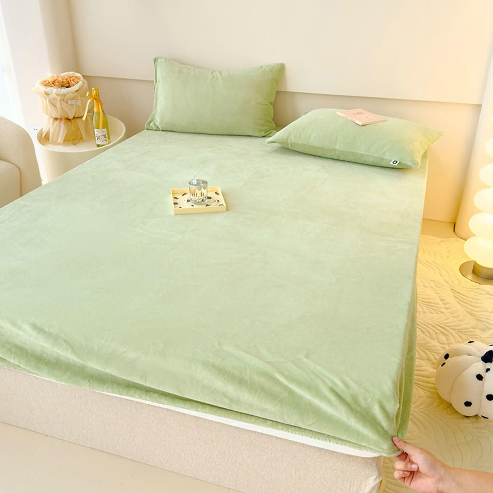 Drap housse 180x200cm vert clair Beydodo grand matelas 25 cm
