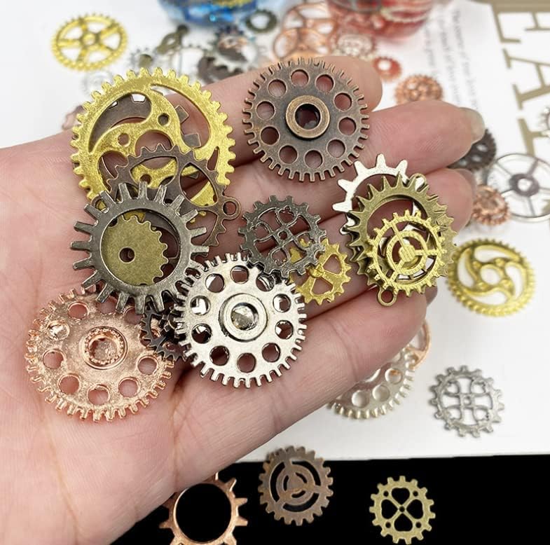 Guador 300 Grams Steampunk Cogs,Vintage Metal Pendant Cogs Antique Gears Clock Watch Gears Wheels Pendant Charms Accessories Bronze Mixed Colors for DIY Crafts Jewelry Making Cosplay Costume
