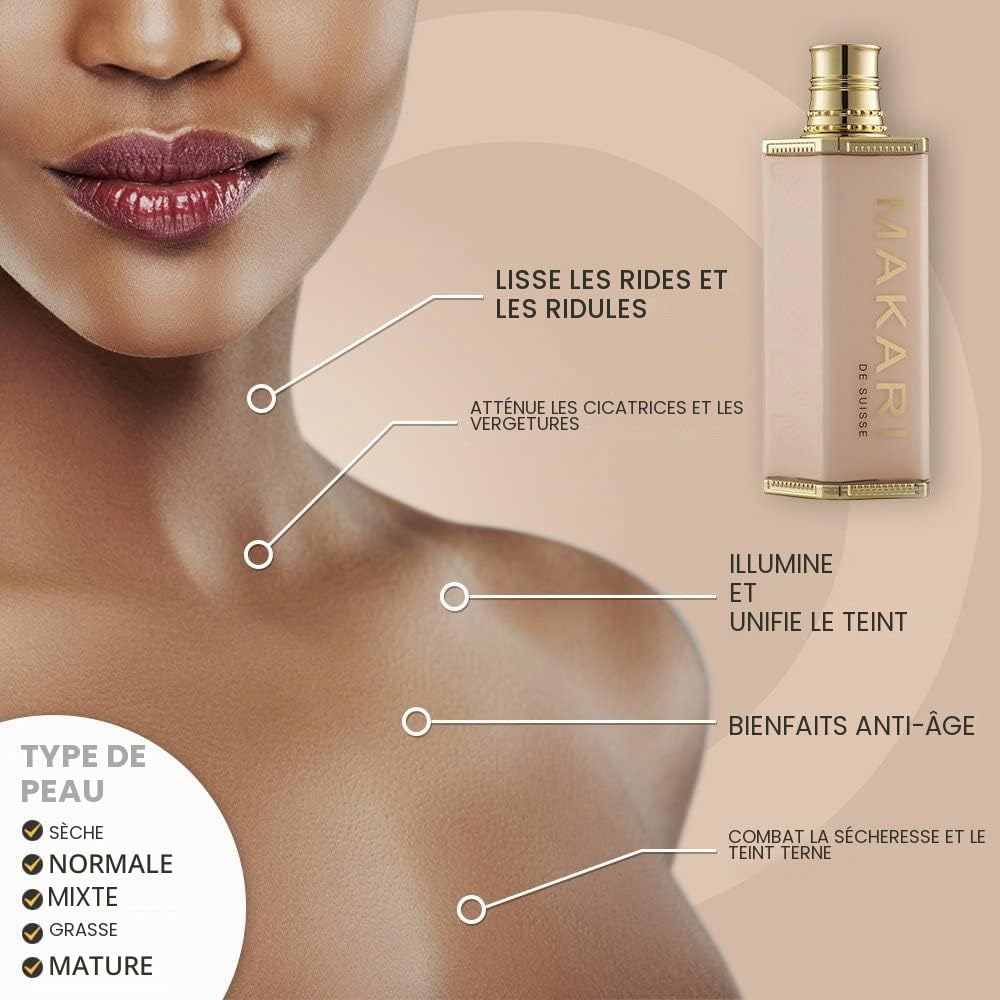 MakariClassic Lait de BeautéÉclaircissant 4.75 fl.oz.Laitéclaircissantethydratant pour le corps à base de Végéclairine™ – Soinéclaircissant anti-taches, cicatrices acnéiques et vergetures.