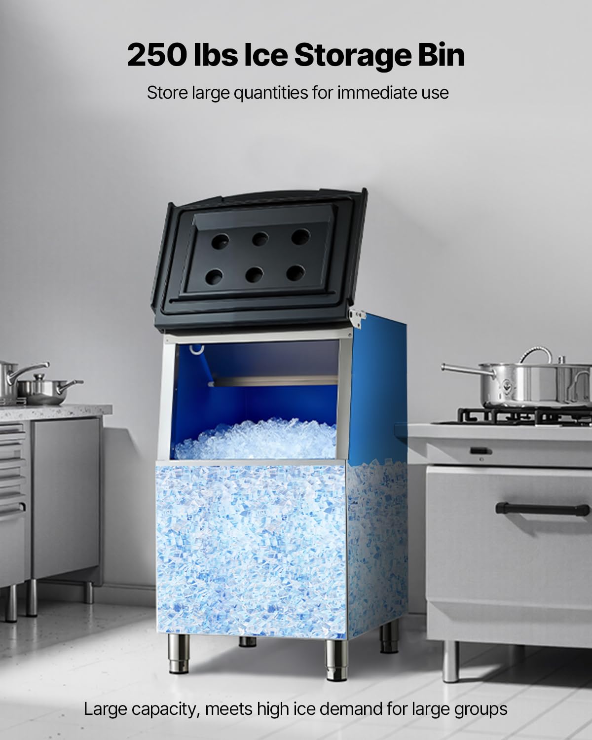 VEVOR Contenitore per Macchine per Cubetti di Ghiaccio Commerciali, Capacità 113 kg, Secchio per Ghiaccio in Acciaio Inox con Piedini in Gomma Antiscivolo, per Ristoranti, Solo Contenitore