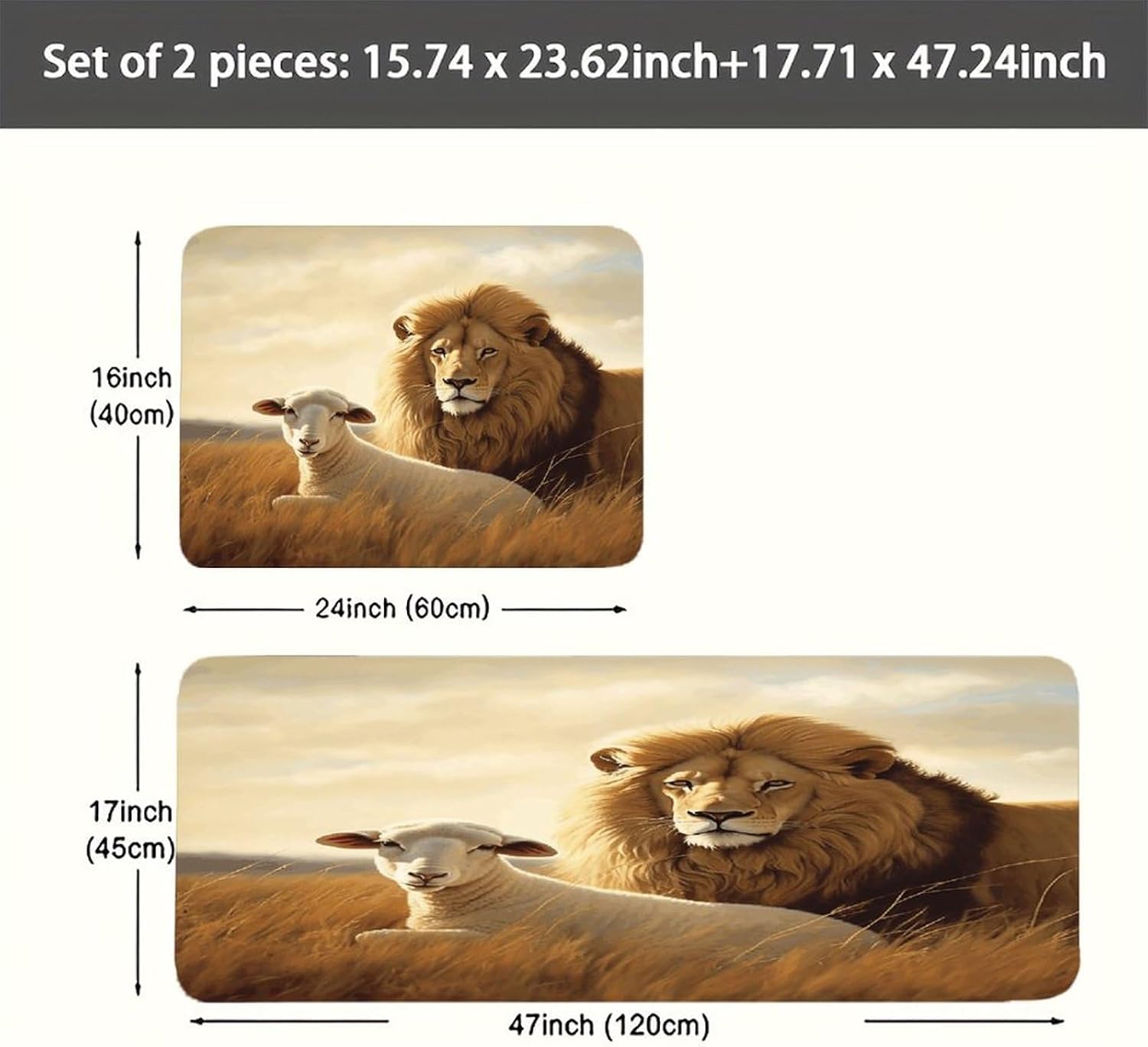 Lion Sheep Kitchen Mats with 2PCS Non-Slip Washable,Kitchen Rug Heavy Duty Durable, Floor Mats for Kitchen,Office,Sink,Laundry