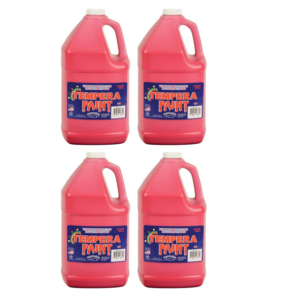 Constructive Playthings Washable Tempera Paint for Kids, Classroom Painting Supplies, Set of 4 Gallons, Orange