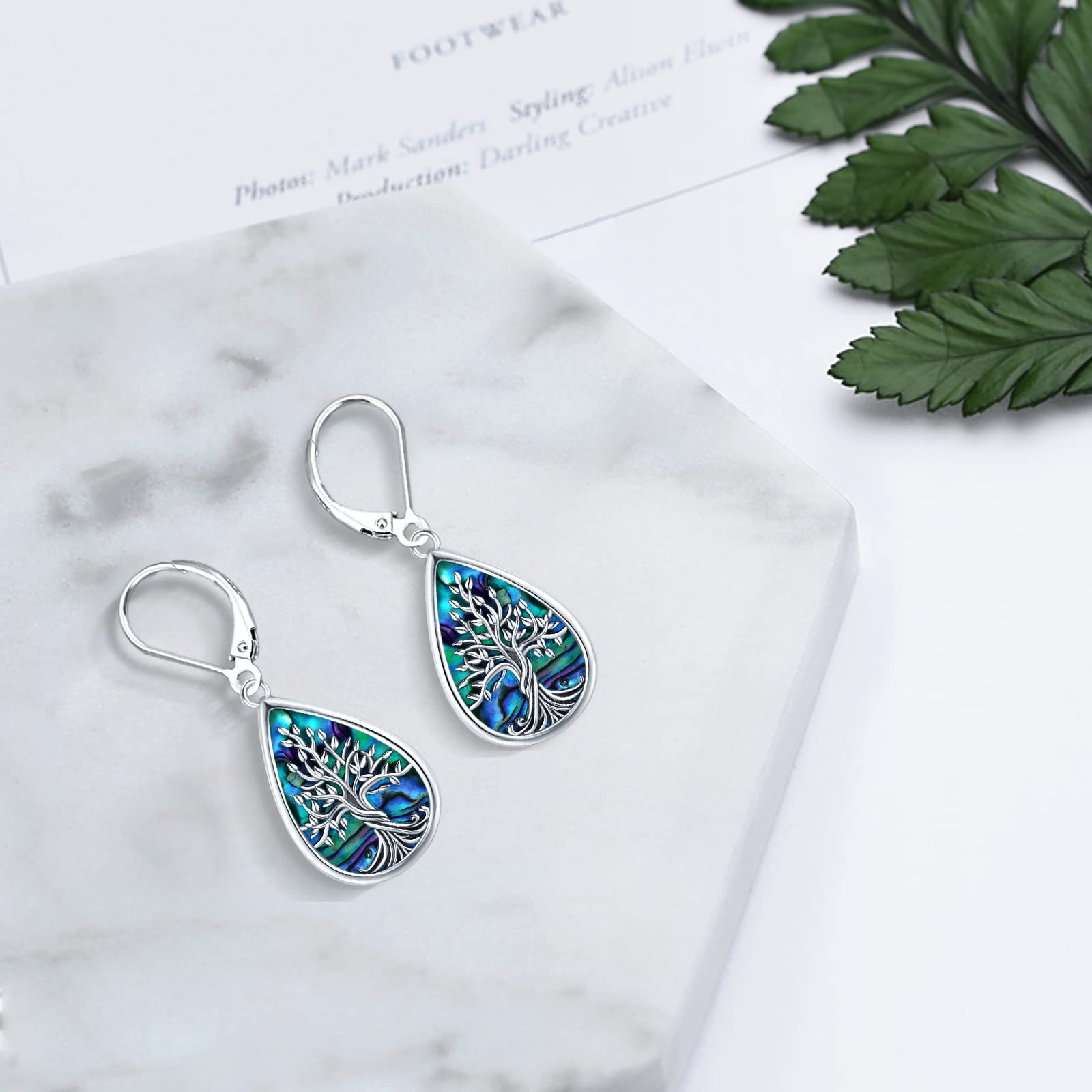 Eusense Orecchino con albero della vita Orecchini in argento 925 con conchiglia di abalone Orecchini pendenti Gioielli Regalo per donne ragazze